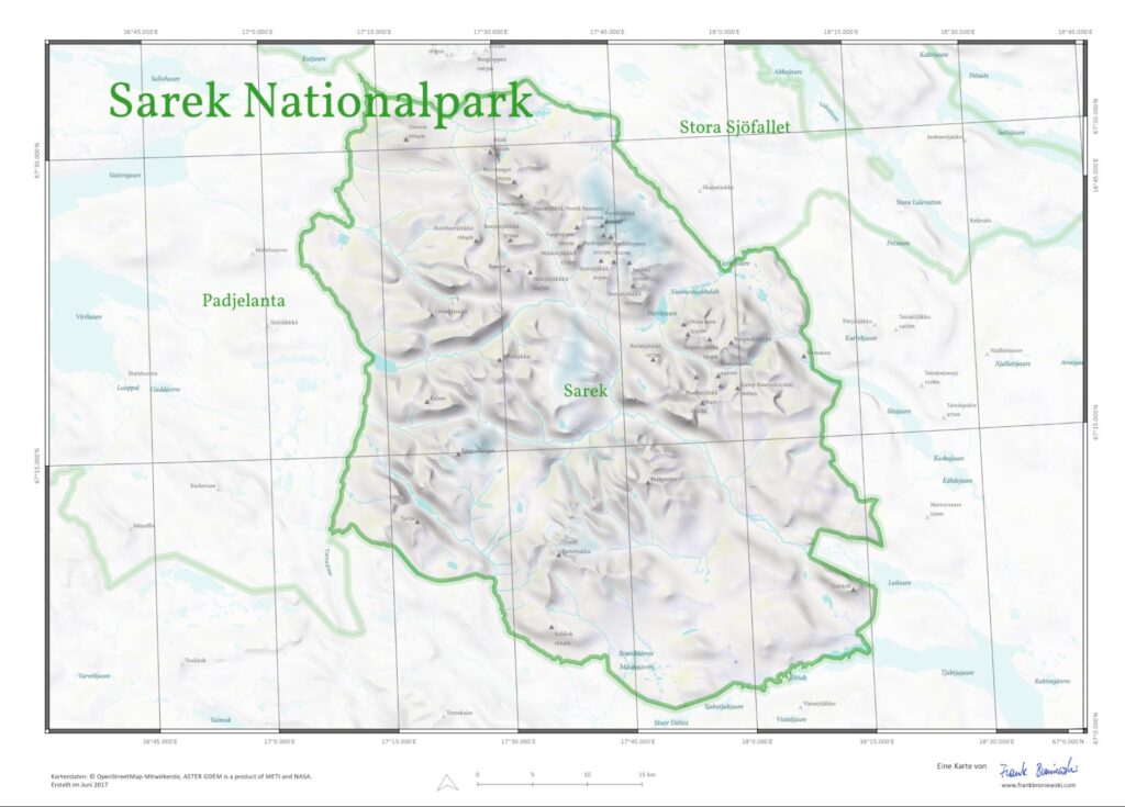 Karte des Sarek Nationalparks
